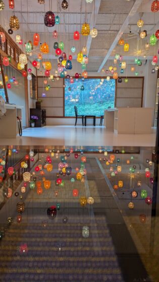 Vertical view of beautiful lighting of Mizuhiki Museum